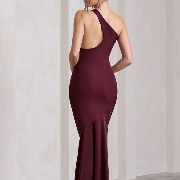 Plum One Shoulder Cut Out Fishtail Maxi Dress - Picture 2 of 4